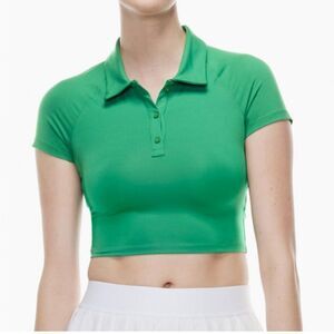 Aritzia TNA TNAction Butter Cropped Polo Shirt Size Small Green